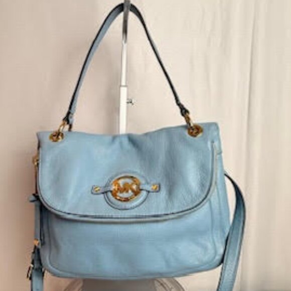 Michael Kors Light Blue Pebbled Leather Crossbody Bag Gold Hardware - Picture 2 of 14
